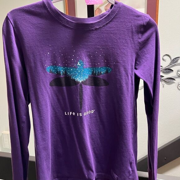EUC Life is Good Purple Long Sleeve Shirt Dragonfly #167 - Picture 6 of 6